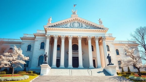 Courthouse with columns and spring blooms reflecting Michigan conversion therapy laws.