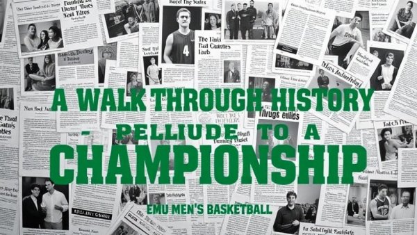EMU Men's Basketball Championship History walk through newspaper.