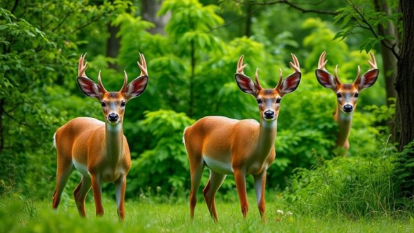 Three deer in a wooded area, Oakland County deer cull setting.