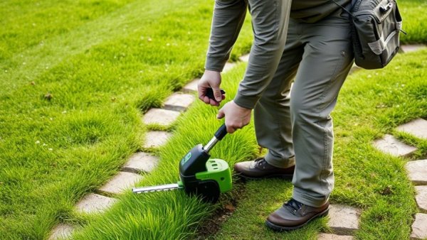 Lawn maintenance and trimming in Muskegon's garden.