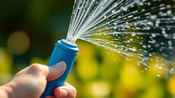 Hand watering lawn with hose in Corpus Christi summer.