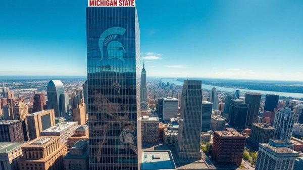 Michigan State University Secchia Center aerial view, urban cityscape