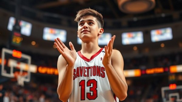 Young basketball player from Michigan in action with fans.