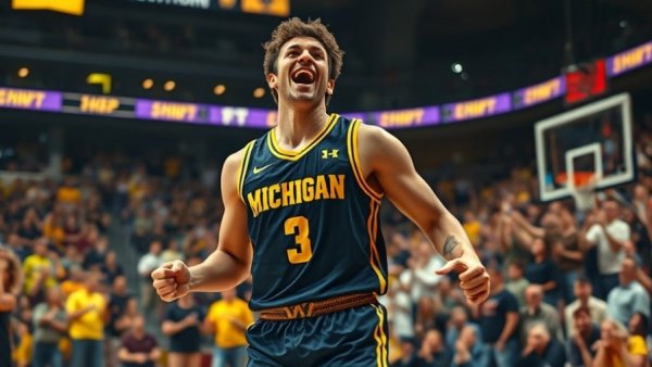 Basketball player celebrating during Michigan vs Tennessee game.