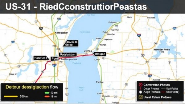 Michigan transportation construction updates map showing US-31 detours.