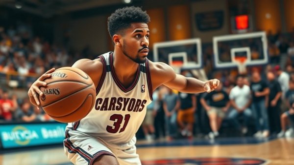 Basketball player dribbling at NCAA game, Elliot Cadeau allergic reaction Final Four.