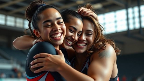 Michigan NCAA gymnastics championship celebration embrace