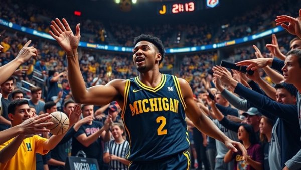 Michigan travel guide information showcasing basketball fan interaction.