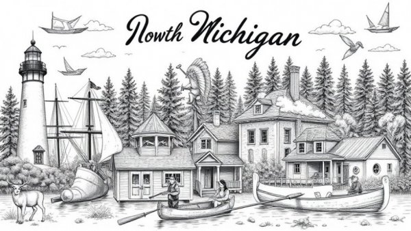 Illustration representing historical events in Northeast Michigan.