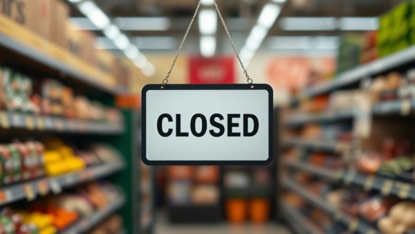 Black and white 'Closed' sign indicating store closure.