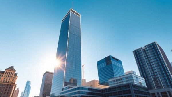 Corporate skyscraper in sunny Australian city, modern architecture.