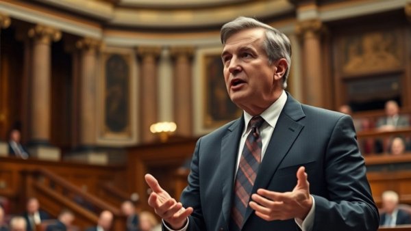 Speaker in legislative chamber discussing E15 fuel expansion in Michigan.