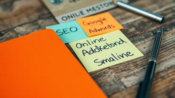 Workspace with notes on SEO and marketing strategies.