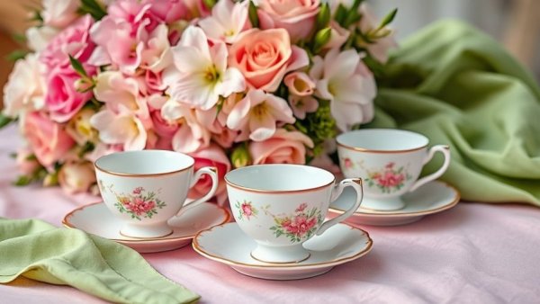 Bunny Garden Tea Experience: Elegant tea setting with pastel colors.
