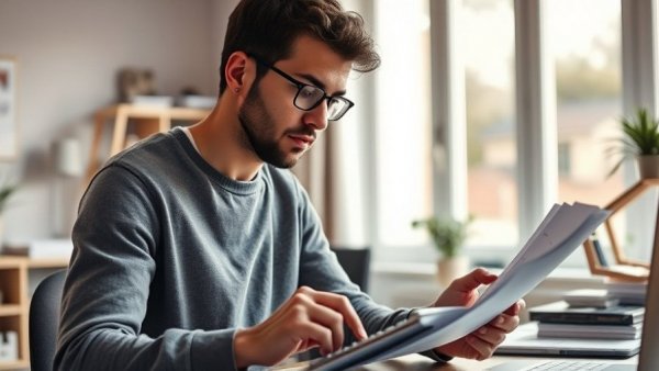 Person reviewing finances amid AI tax scams surge.