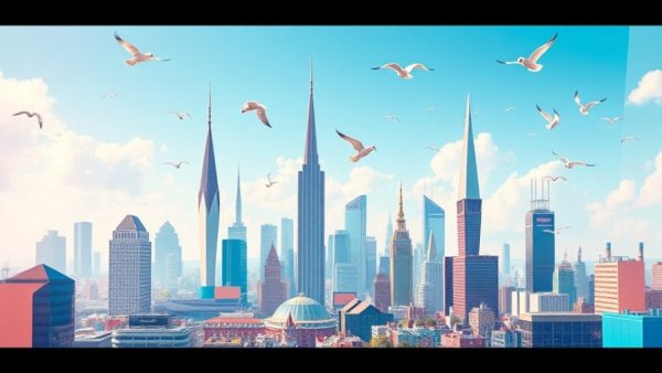 Vibrant cityscape illustration for spring break activities in West Michigan.