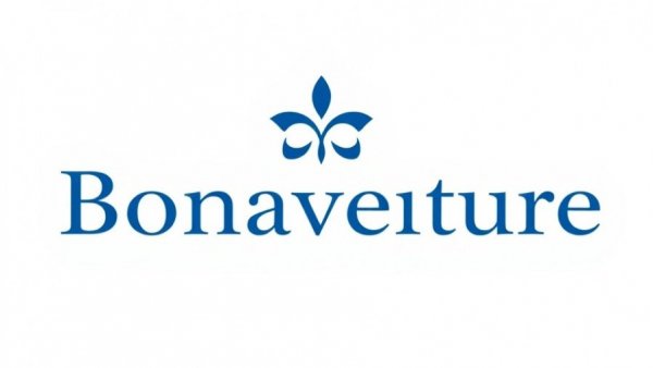Minimalist Bonaventure logo design with blue emblem.