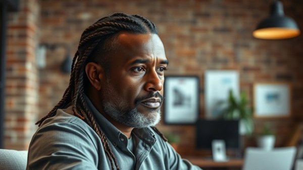 Middle-aged man contemplating healthcare rights in Michigan prisons, office setting.