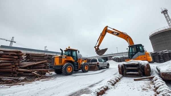 Construction waste management machinery in snowy Michigan site
