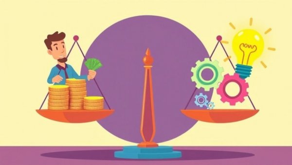 Cartoon scale balancing money and ideas, startup valuation trends.