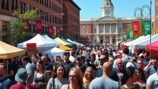 Crowd celebrates Hash Bash Ann Arbor with tents and festivities.