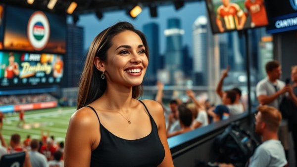 Woman presenting sports show studio April 2026 sports events.