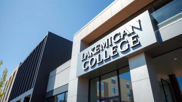 Facade of Lake Michigan College under clear blue sky