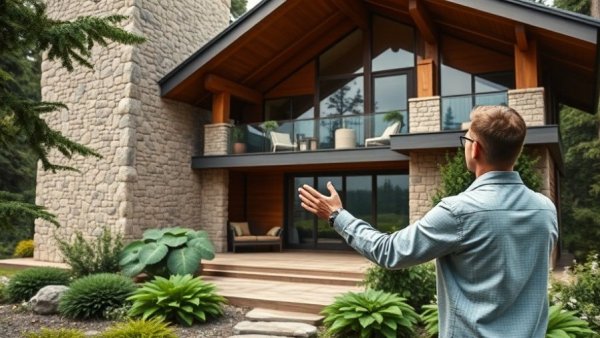 Luxury cabin in Jackson Hole with man, highlighting property.
