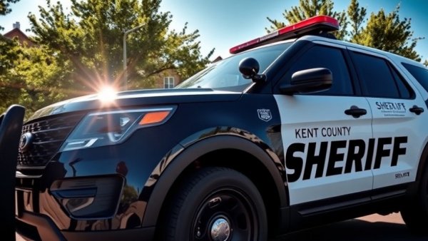 Kent County Sheriff SUV in sunlight, green trees in background.