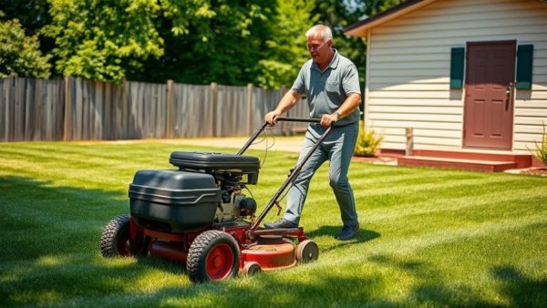 Man providing lawn fertilization and weed control services in Muskegon.