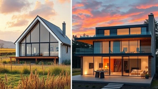 Contrasting modern alternative housing options in rural and urban settings.