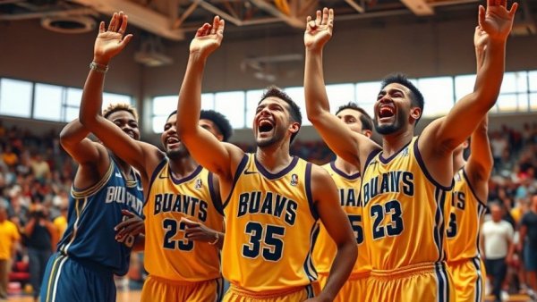 UConn basketball players celebrating at Michigan vs UConn national championship.