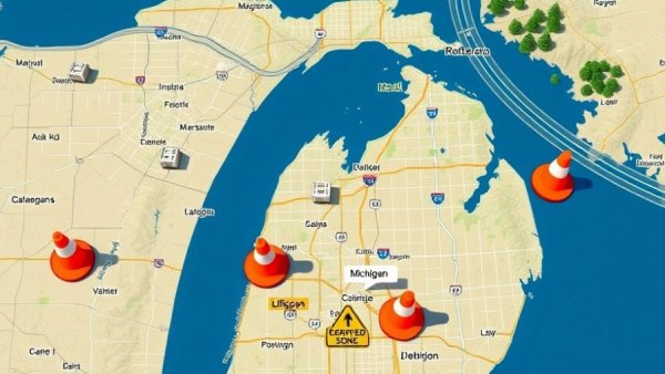 Map of Michigan with construction updates marked on it.