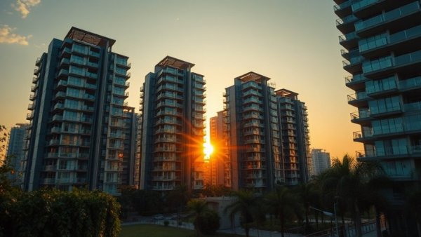 Sydney apartment hotspot showcasing modern high-rise buildings at sunset.