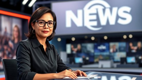 Confident news anchor reporting in front of studio logo, Charlottesville real estate tax hike