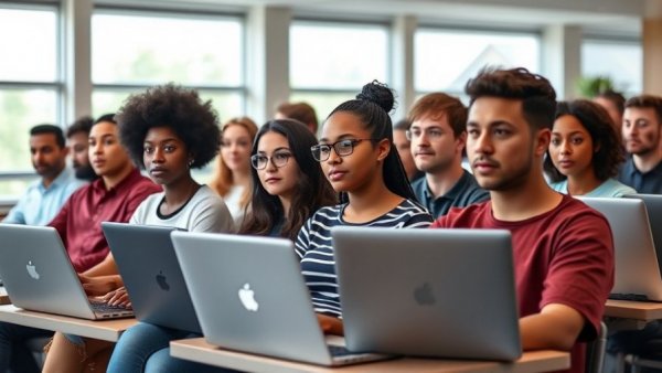 Students engaged in AI training session for small businesses.