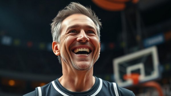 Cheerful man in Michigan jacket illustrating basketball passion.