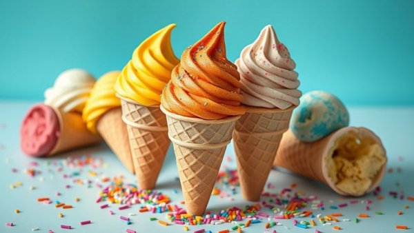 Colorful ice cream cones with sprinkles at the best ice cream parlor in Michigan.