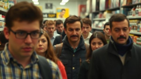 Blurry scene with individuals in store related to Michigan food benefit fraud.