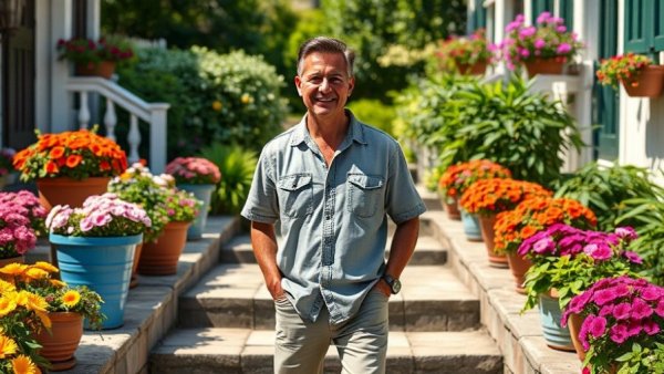 Man in garden representing lawn fertilization and weed control services near Muskegon.