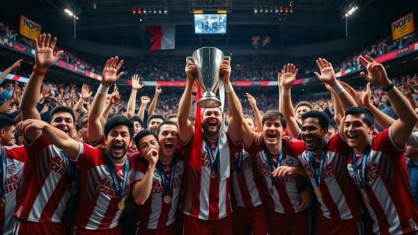 Victorious Michigan team celebrating roster construction shift championship.