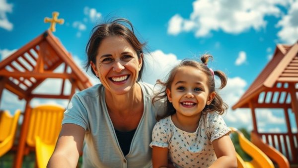 Mother and daughter enjoying time at a vibrant playground, highlighting green space and playgrounds key to fixing Australia’s loneliness crisis.