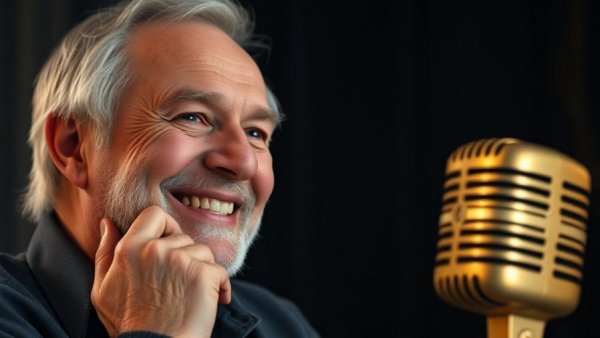 Elderly man with microphone, related to John Laws estate auction.