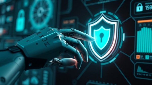 Robotic hand engaging with digital security, agentic AI transformation.