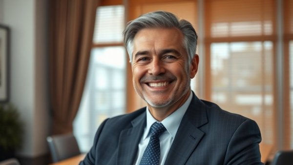 Professional man smiling in office, exemplifying entrepreneurial exit strategies.