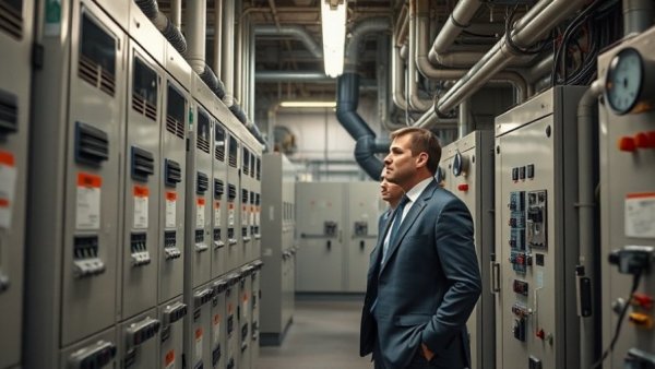 Brighton wastewater treatment investment, two men inspecting panels