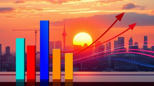 Property management software market growth with upward graph and city skyline.