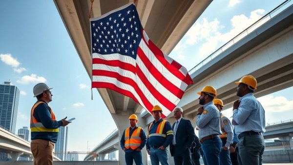 Michigan roadwork and highway projects event under American flag.