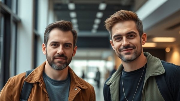 Two men indoors illustrating vibe coding tools for solopreneurs.