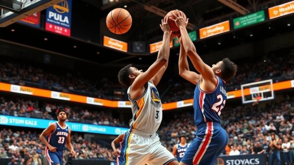 Basketball game with Michigan; player attempts layup.